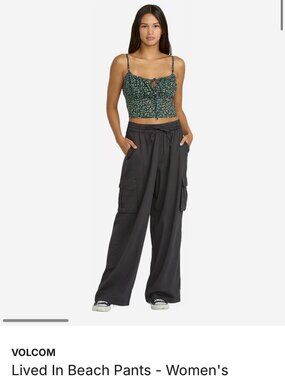 VOLCOM Lived In Beach Pant Dark Grey Cargo Wide Leg NWOT